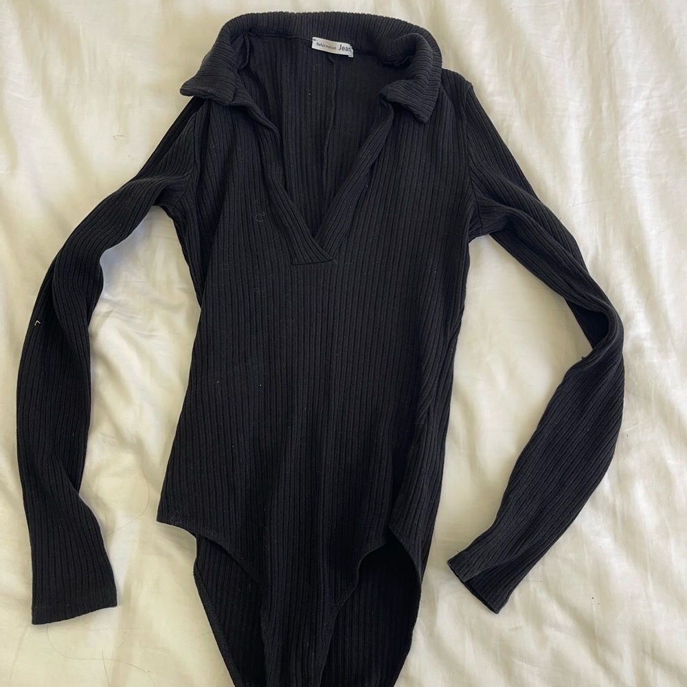 Reformation Black Ribbed Bodysuit